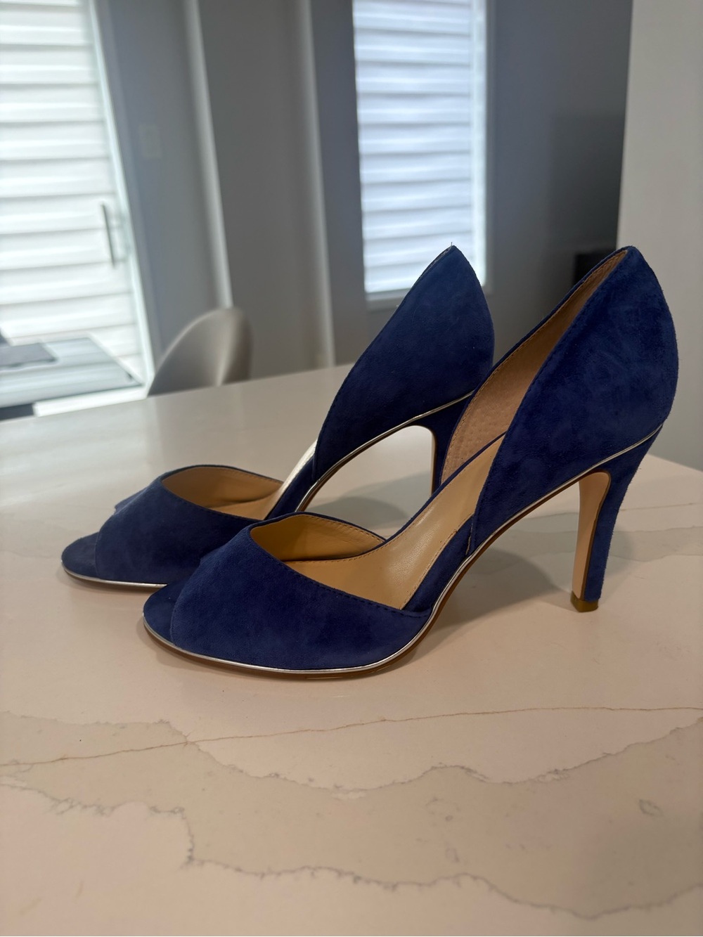 Calvin Klein Royal Blue Suede Open-Toe Pumps